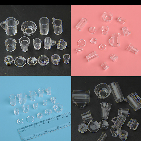 15 kpl/ set Mini läpinäkyvät juomakupit lautasastiat Mini 0 0
