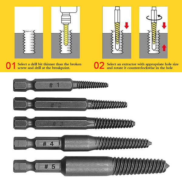 5 ST skruvextraktor mittborrskärar Set trasig skadad 5PCS