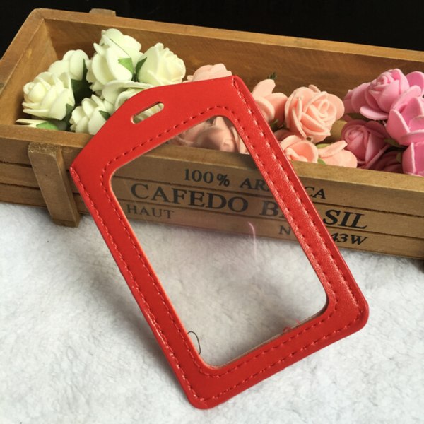 ID-brickahållare Case Klar med färgkant och snörband Red 1pcs