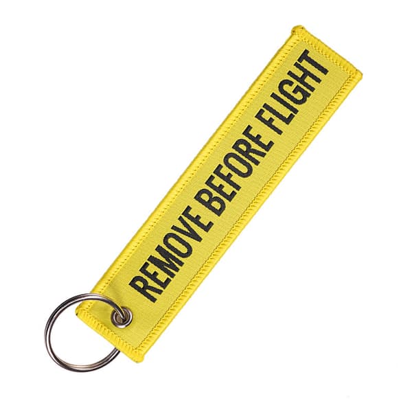Remove Before Flight nøkkelring Nøkkelring Polyester Broderi Mes Yellow 13*3CM