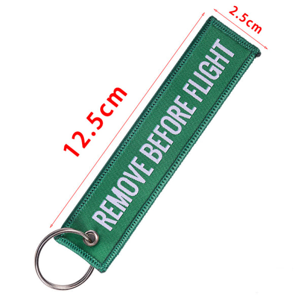 Remove Before Flight nøkkelring Nøkkelring Polyester Broderi Mes Green 13*3CM