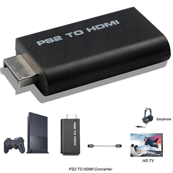 HDV-G300 PS2 til HDMI 480i/480p/576i o Video Converter Adapter F Black one size