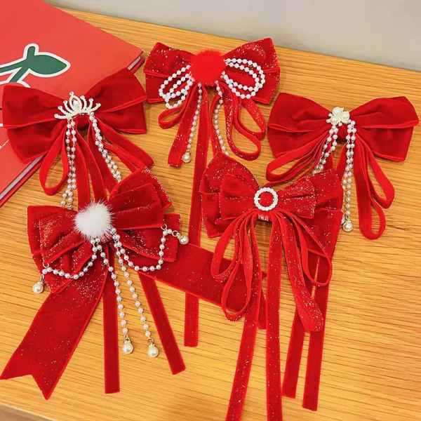 Uusi vuosi Red Velvet Bow Hairpin hiuskoriste jouluksi Aus A3 onesize