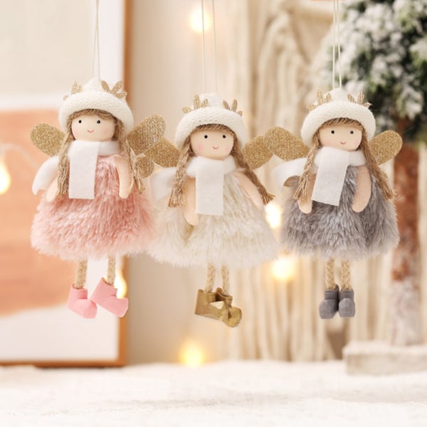 Julepynt Angel Antlers Plysj Doll Pendant Xmas Tree H Pink