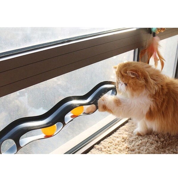 Bordtennis sucker fönster katt leksak husdjur boll leksak kul med tub b Black One size