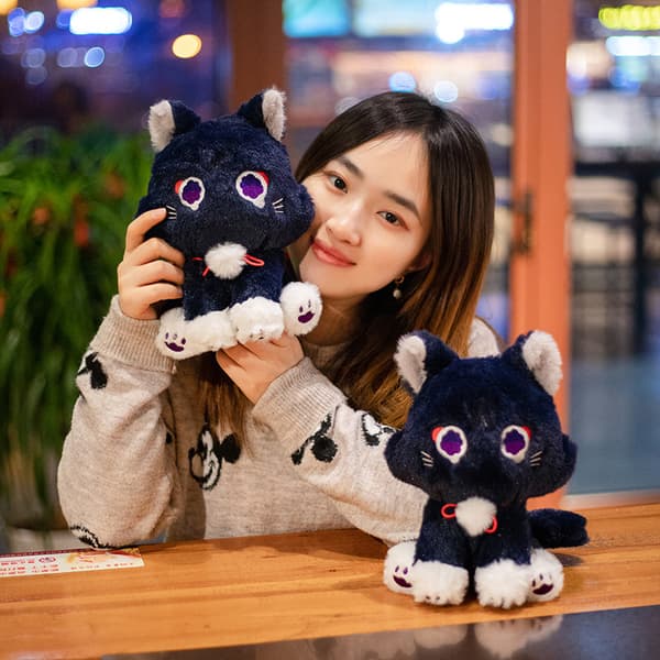 25cm Genshin Impact Wanderer Pludsetøj Sort Kat Fluffy S OneSize