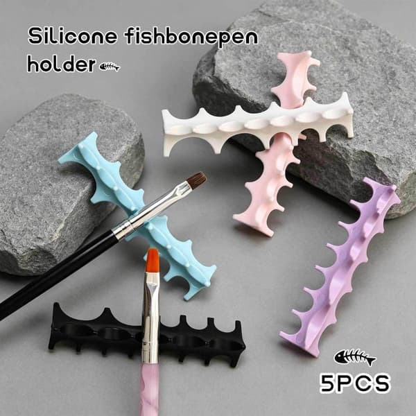 Silikon Nail Art Borsthållare Stativ – Fiskbensdesign Multi-Comp White