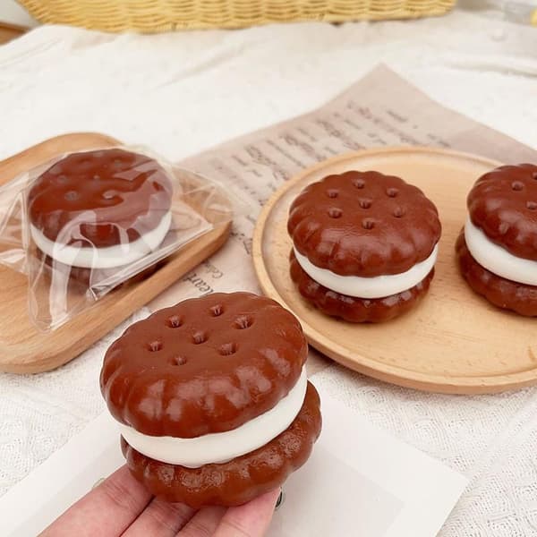 Squishy Sandwichkjeks Leketøy Sakte Stigende Sensorisk Fidget Brown