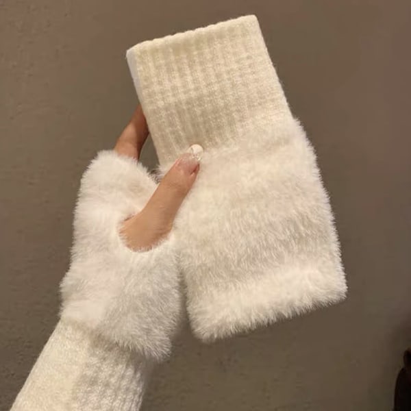 Pehmeät talviset puolisormikäsineet Naisten neulotut Fingerless G White onesize