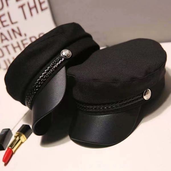 Vinter Svart Militära Basker Kepsar Hatt För Kvinnor Kvinnlig Platt Arm Black one size