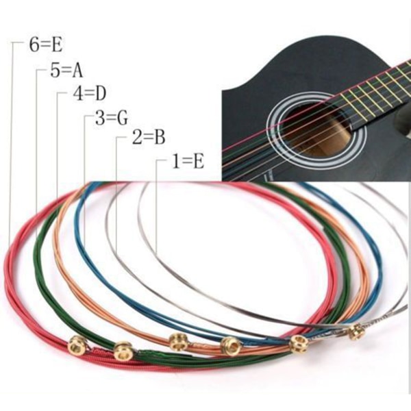NYTT Ett sett 6stk Rainbow Colorful Color Strings For Acoustic Gu Multicolor one size