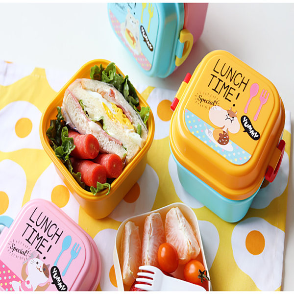 Tecknad hälsosam plastmatlåda Mikrovågsugn Lunch Bento Bo Pink one size