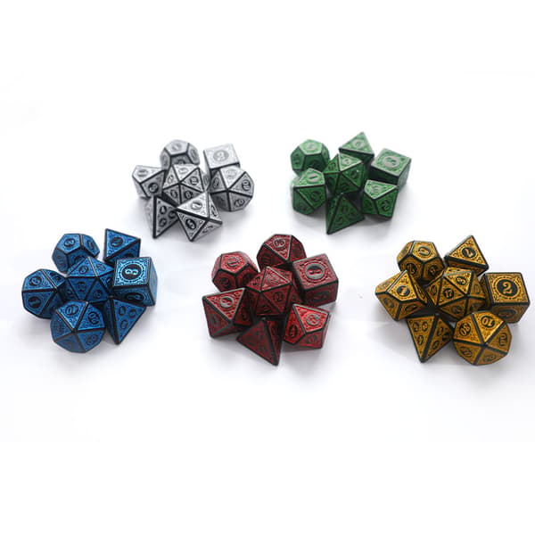 Polyedrisk terningsett med 7-matriser med utskåret mønster D4 D6 D8 D10 D% D12 D2 Red 7Pcs