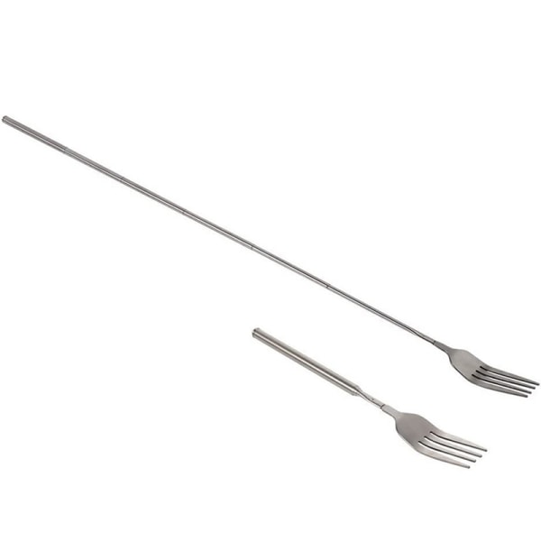 Retro Fork BBQ Teleskooppinen jatkettava illallinen jälkiruoka pitkä varsi Silver one size
