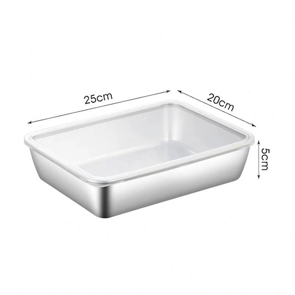 Rustfrit stål Firkantet Plade Bakke BBQ Plade Container Køkken Silver with lid