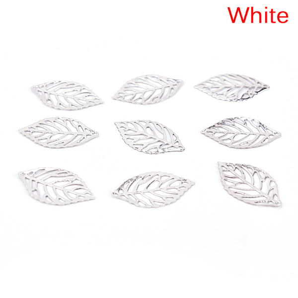 100 st Charm Filigran ihåliga blad hänge DIY smycken gör White 100pcs