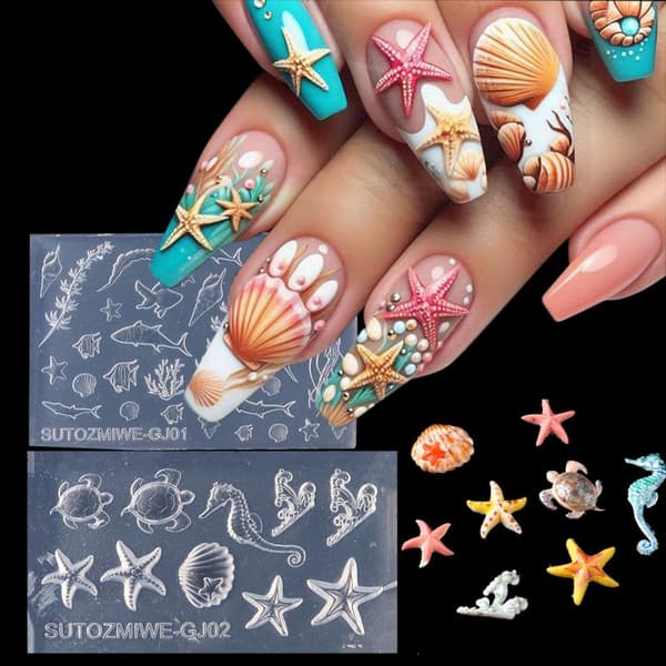 Silikon Mode Hållbar 3D Ocean Series Form För Nagelkonst DIY A