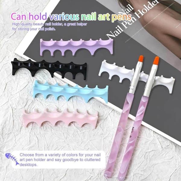 Silikon Nail Art Borsthållare Stativ – Fiskbensdesign Multi-Comp Black