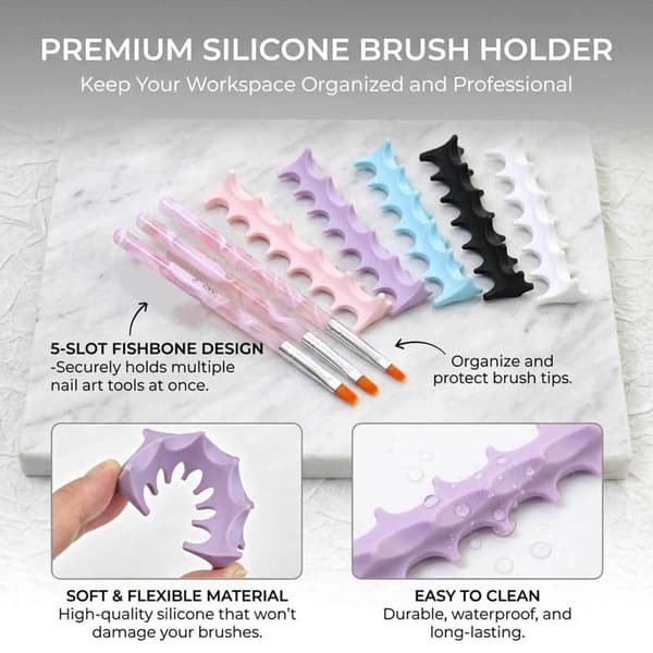 Silikon Nail Art Borsthållare Stativ – Fiskbensdesign Multi-Comp White