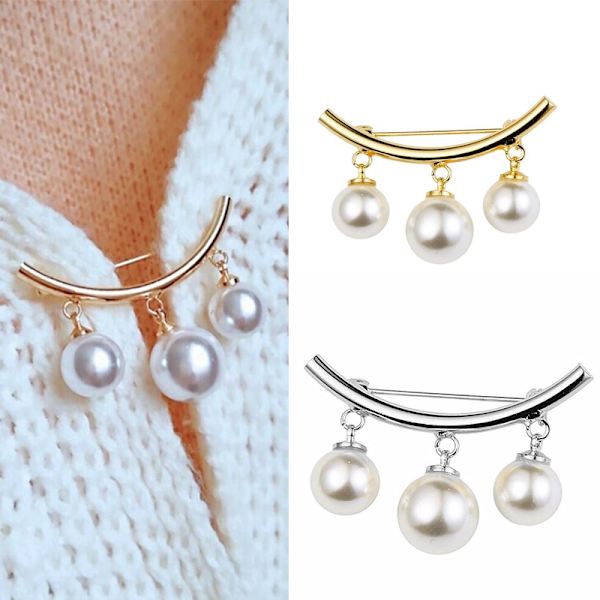 6 Styck Mode Pearl Fixed Strap Charm Säkerhetsnål Brosch Tröja Gold and Silver One Size