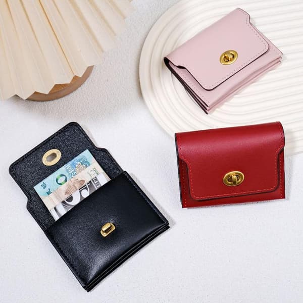 Korta Hasp Plånböcker PU Läder Multi-kort Fickplånböcker Kvinnor Po Black