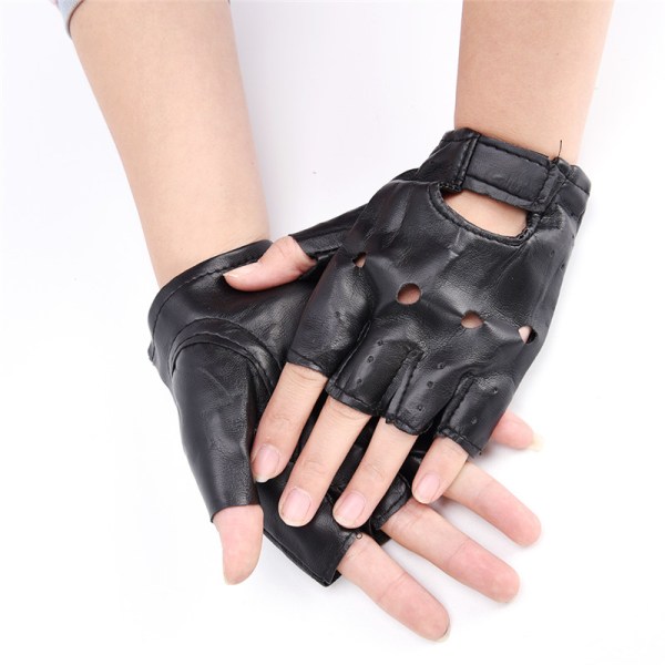 PU Läder Svart Driving Motorcykel Biker Fingerless Handskar Herr Black One Size