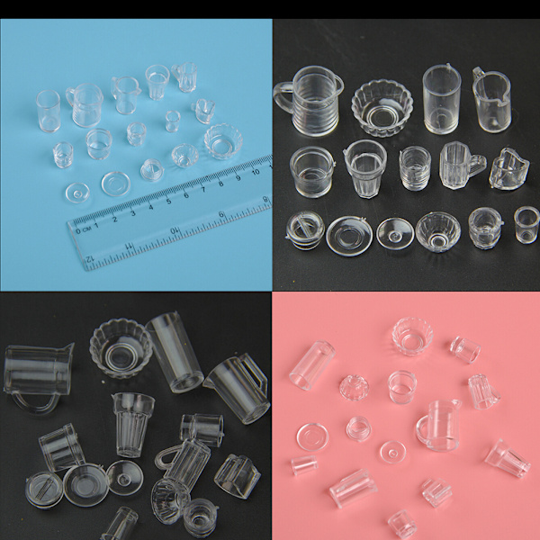 15 kpl/ set Mini läpinäkyvät juomakupit lautasastiat Mini 0 0