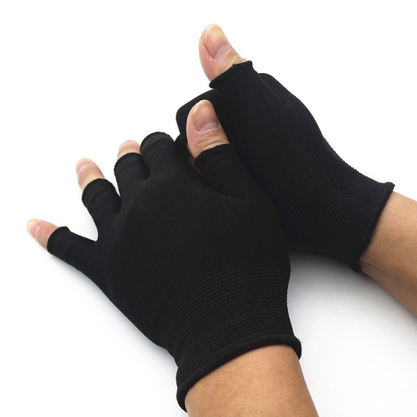 Halvfinger fingerløse hansker for kvinner og menn Ull strikket håndledd Black one size