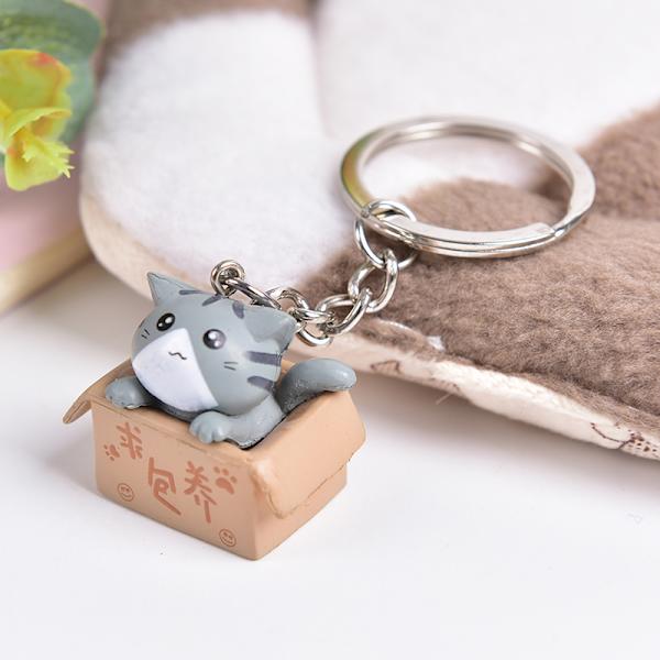 Lovely Cartoon Cat Nyckelringar Kedjor Hänge Ornament För Väska Ca Grey one size