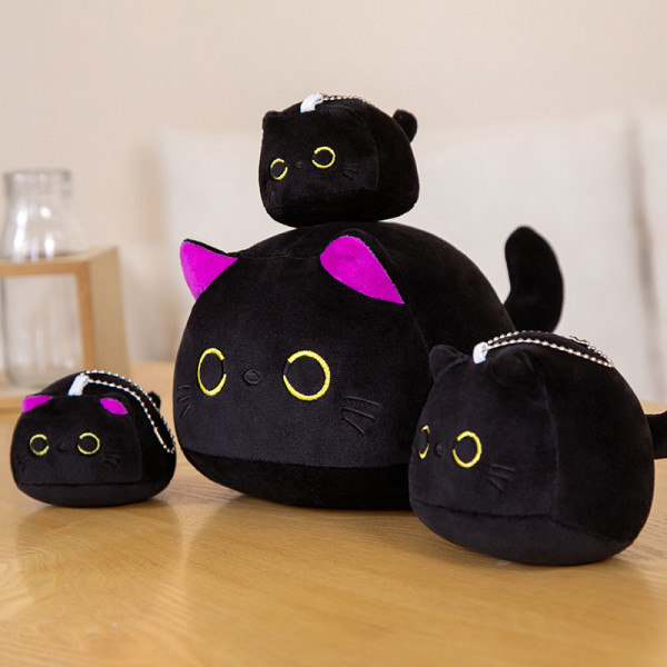 Svart katt om kudde plysch dockleksaker e presenter för pojkar Flickor F Black 1#