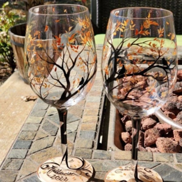 Four Seasons Trees Wine Glasses Goblet Creative Printed Glass C A Onesize