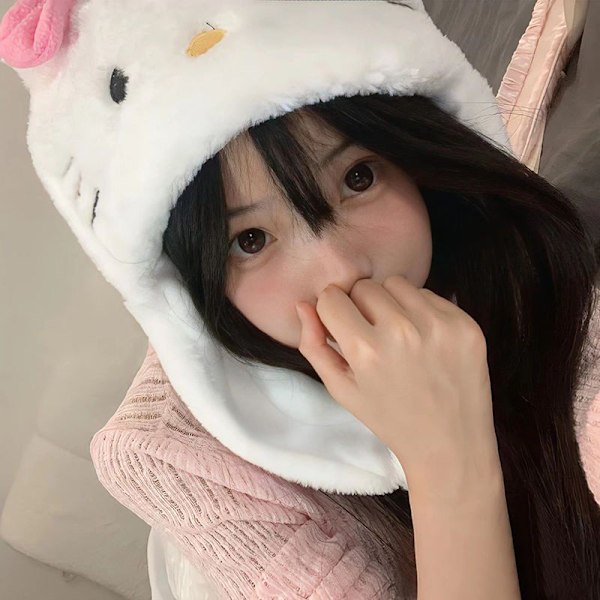 Kawaii KT Kat Plys Kappe og Tegneserie Trøjehue Varme Ørebeskyttelse A2