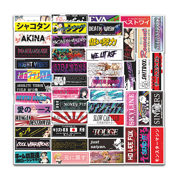 50 stk Racing JDM Sticker Kuffert Skateboard Laptop Køleskab Bil One Size