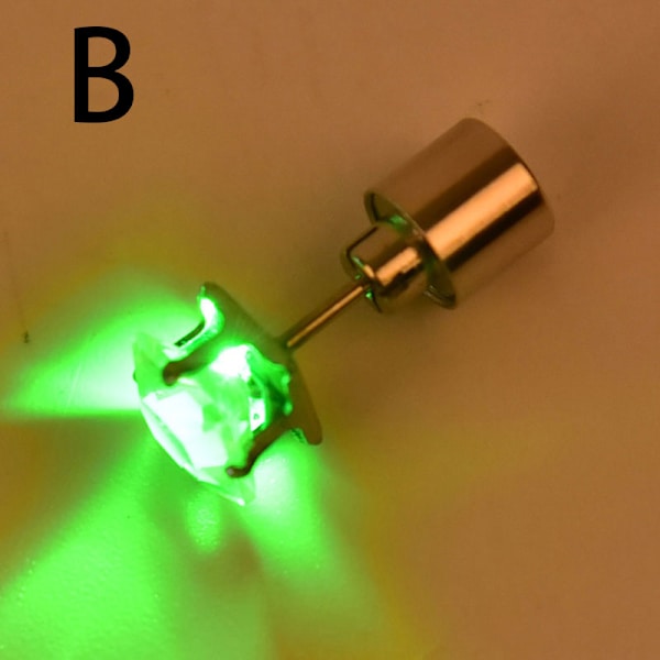 2Pc Party Charm LED Ørering Light Up Crown Glowing Crystal Ear Green One Size