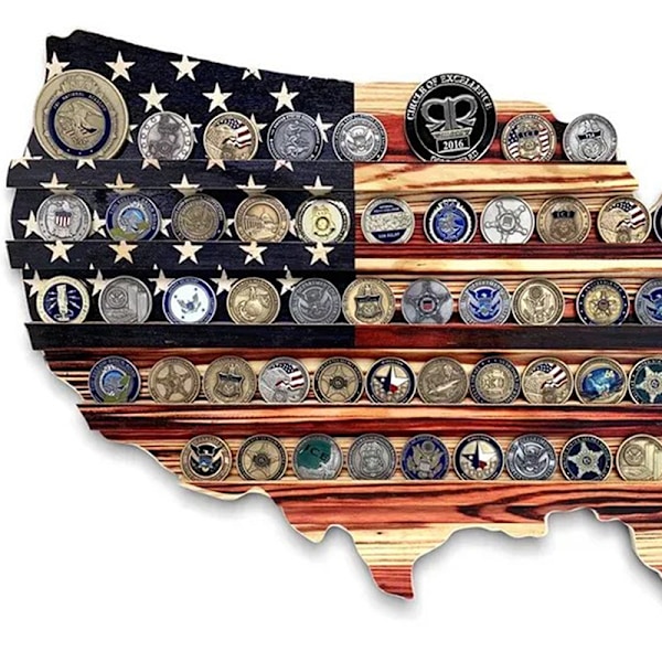 Træ Amerika US Flag Challenge Coin Display U.S. Militære Mønter A2