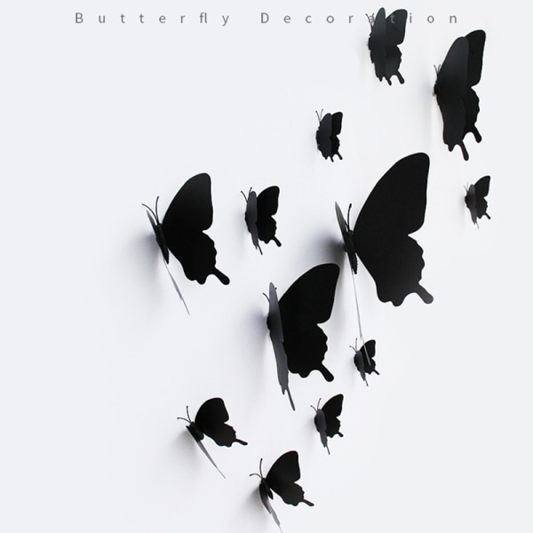 12st/ set 3D svart Pteris Butterfly Väggdekal Butterflies Ma Black onesize