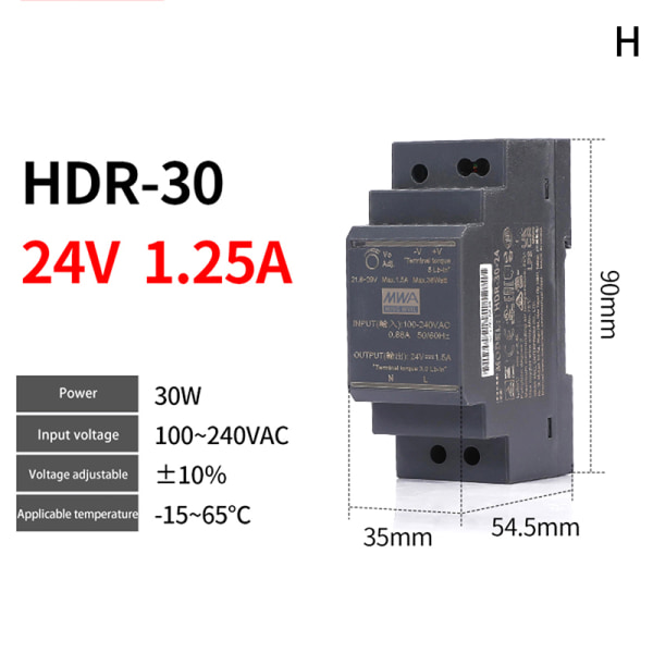 Rail Switching Power Supplies DC HDR-15W/30W-5V/12V/15V/24V Hal black HDR-30-24V/1.5A