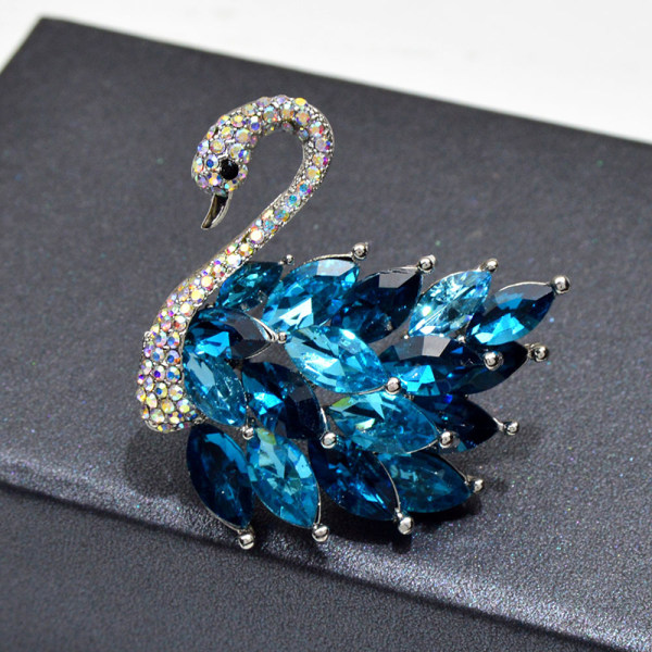 1st Rhinestone Swan Broscher Blue Gradient Swan Brosch Elegant Blue one size