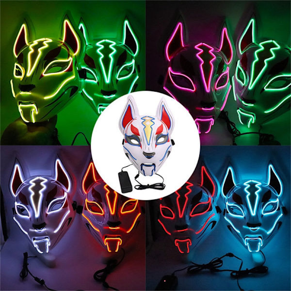 Anime Decor Fox Mask Neon Led Light Cosplay Mask Halloween Par Red One Size