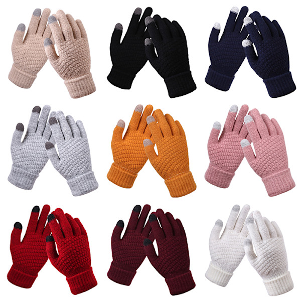 Vinter Touch-Handskar Dam Varma Stretch Stickade Vantar Imitation W Beige