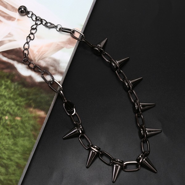 Ny Spike Rivet Punk Collar Halskjede Goth Rock Biker Link Chain Black One Size