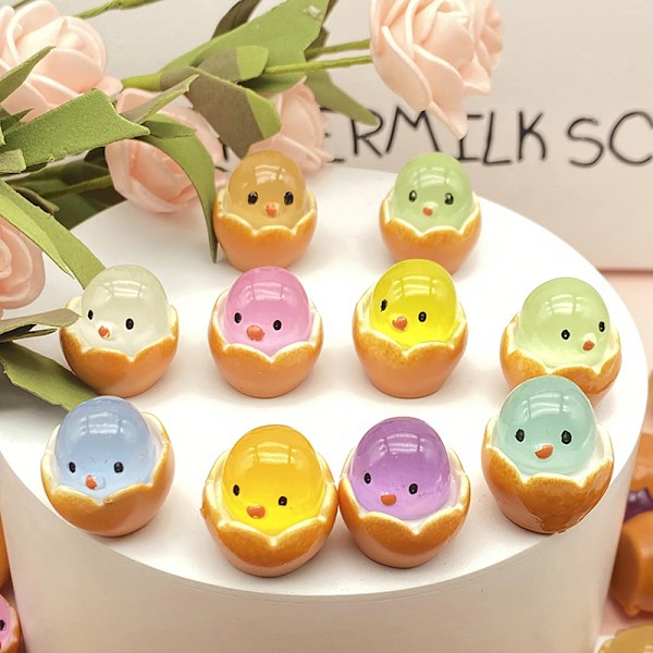 10 stk Lysende Eggeskall Kylling Mini Figuriner Mikro Landskap Dekor 10PCS