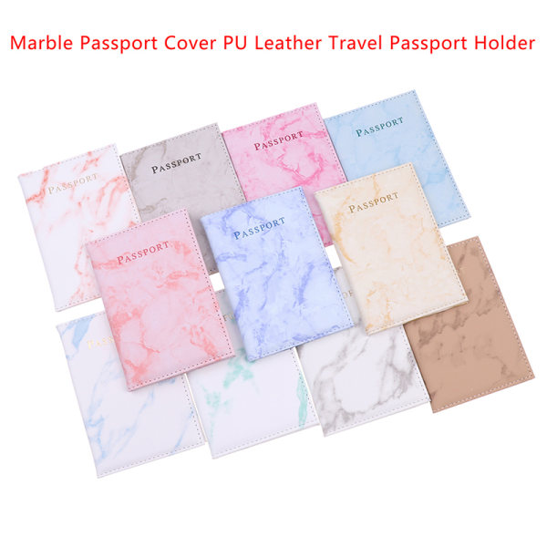 Marmor Passport Cover PU Läder Resepasshållare Skydda Pink E