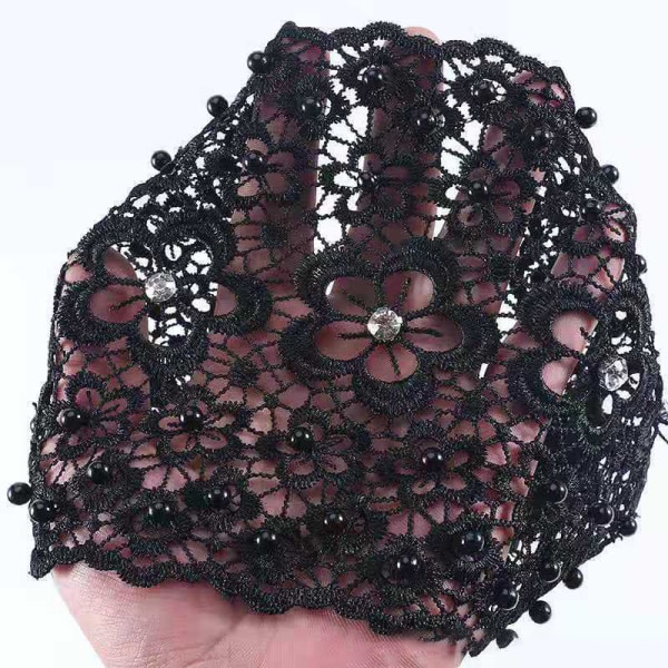 Pärlspetsbroderat hårband ihåligt tunt spetshår med bred brätte Black one size
