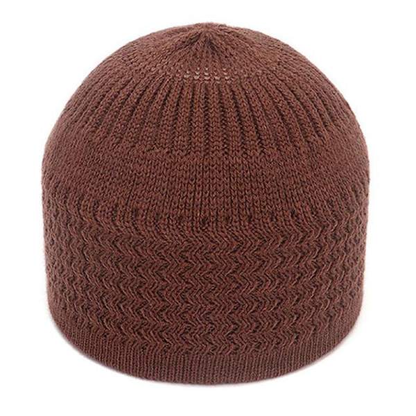 Avslappet strikket muslimsk menns bønnhatt Vinter varm beanie lue I Brown