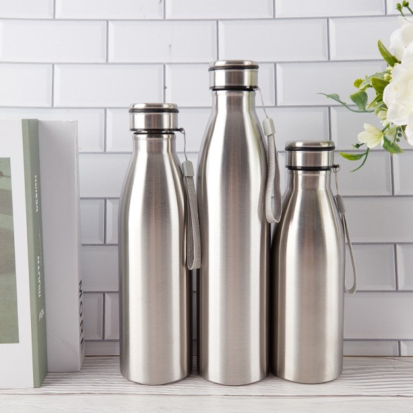 650-1000ml bärbar utomhusvattenflaska rostfri enkelvägg Silver 1000ml