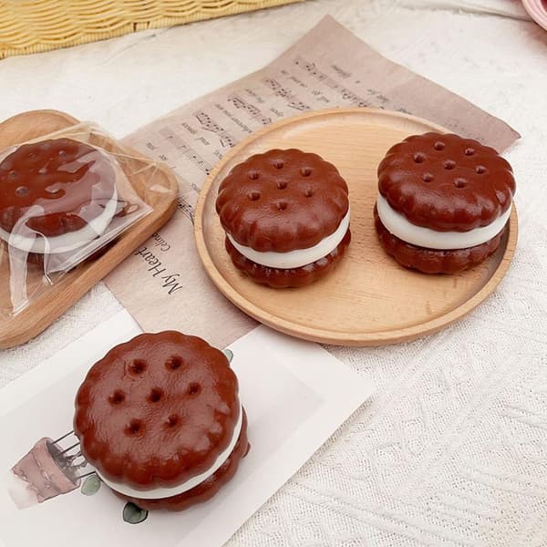 Squishy Sandwichkjeks Leketøy Sakte Stigende Sensorisk Fidget Brown