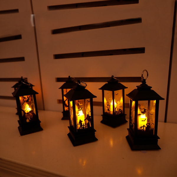Halloween Vintage Pumpkin Castle Light Lamp Party Hængende LED P black P1