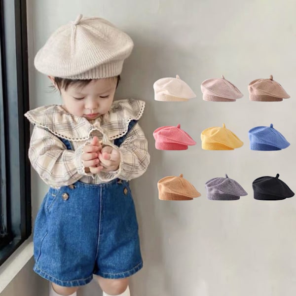 Mote e Baby Strikket Beret Hatt Ensfarget Barnas Varme Ou Orange