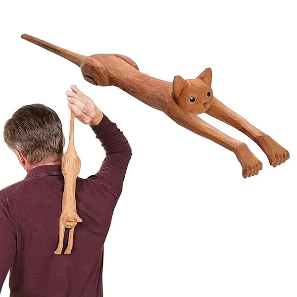 Cat-Shaped Back Scratcher Handheld Wooden Back Massage Manual B one size